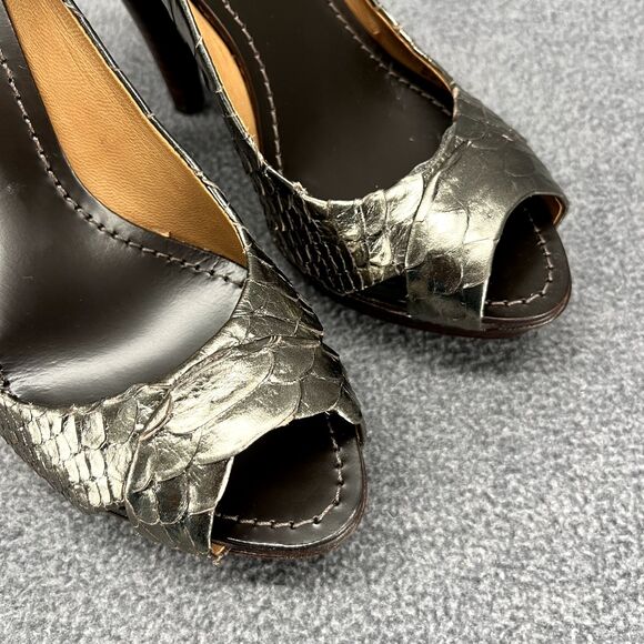 BCBG Maxazria Heels womens 5.5B Snake‎ Skin Metalic Peep Toe Pumps 4" - Picture 3 of 14